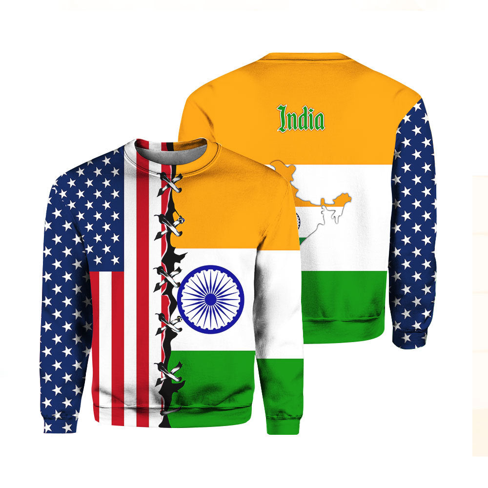 India And America - Gift for Indian, American - India American Flag Crewneck Sweatshirt TH1342 Orange Prints