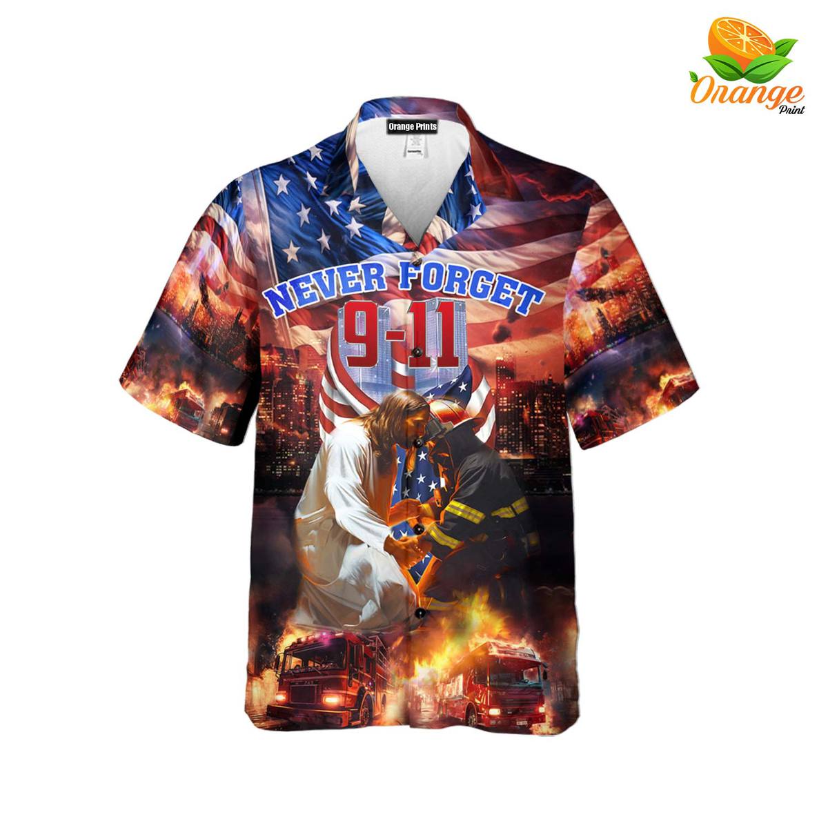 911 Never Forget Jesus Firefighter American Patriot Day Aloha Hawaiian Shirts FHW1020