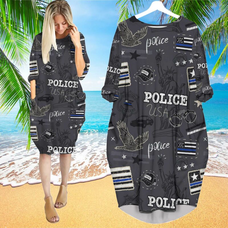 Cool USA Police Flag Long Sleeve Midi Dress | MD1607