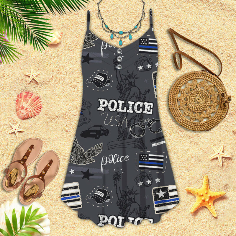 Cool USA Police Flag Spaghetti Strap Summer Dress | SD1607