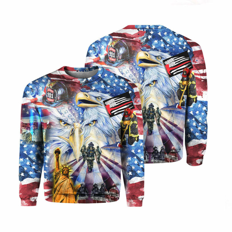 Patriot Day - Gift for Americans - Colorful Liberty Statue Firefighter Crewneck Sweatshirt TH1349 Orange Prints