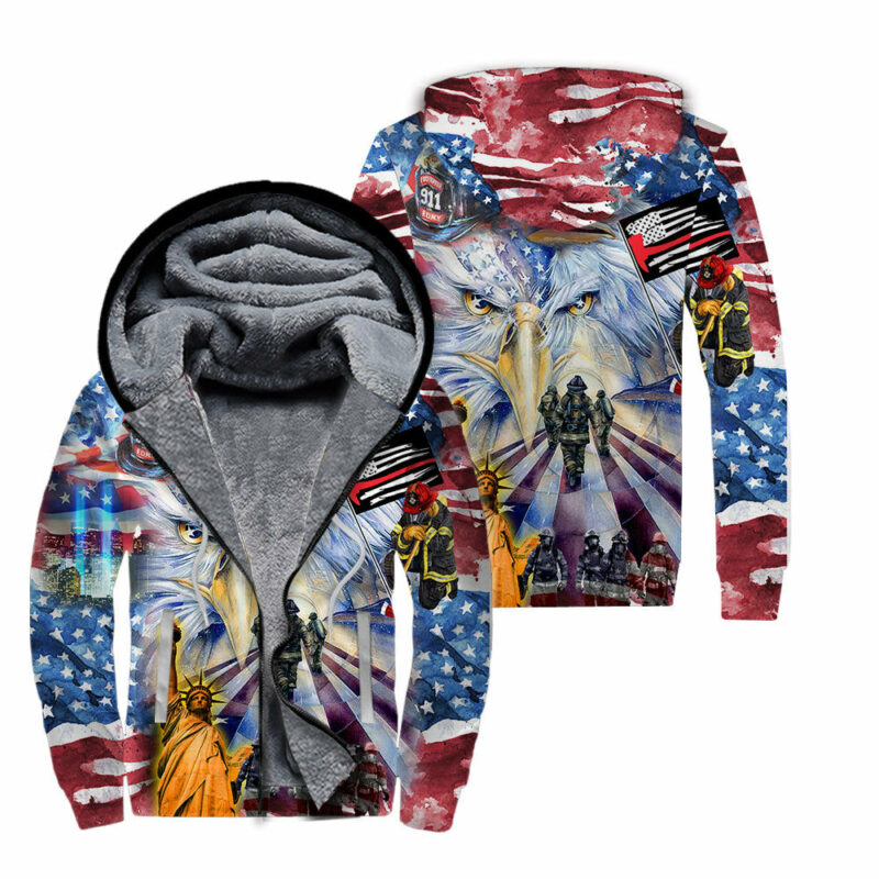 Patriot Day - Gift for Americans - Colorful Liberty Statue Firefighter Fleece Zip Hoodie TF1349 Orange Prints