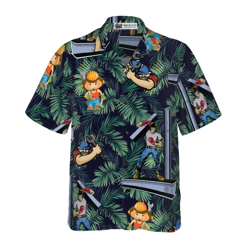 Orange printsIronworker Proud 5 Hawaiian Shirt