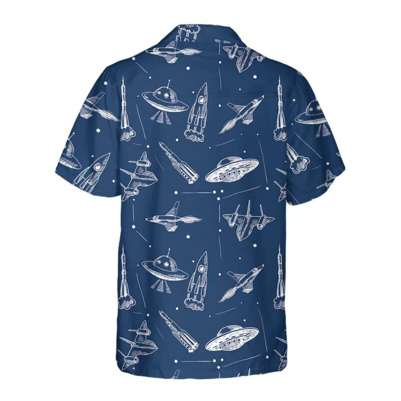 Orange prints back of Space Aircraft Seamless Pattern Hawaiian Shirt, Navy Aircraft Aviation shirt For Men