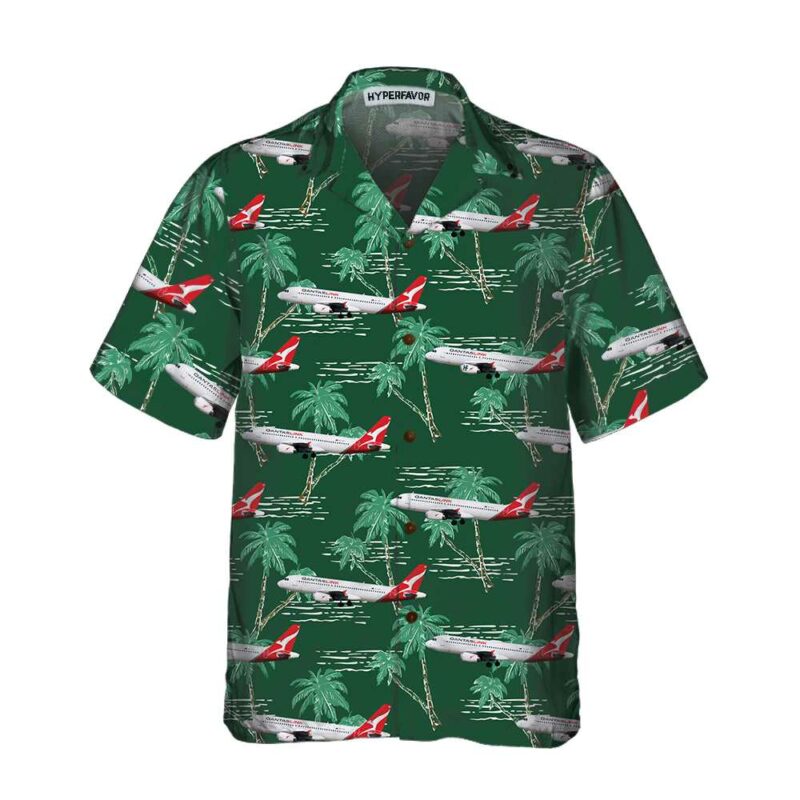 Orange prints front of Airbus Hawaiian, Tropical Aircraft & Airplane Aloha Shirt, Aviation Shirt For Men