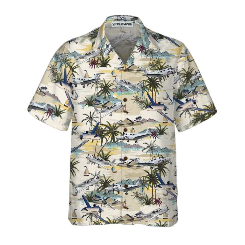 Orange prints front of Army Aviation Aircraft Tropical Pattern Hawaiian Shirt, Tropical Aviation Shirt For Men