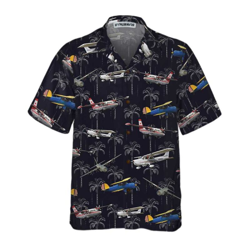 Orange prints front of Aircraft On Coconut Forest Hawaiian Shirt, Tropical Aircraft Aviation Shirt For Men