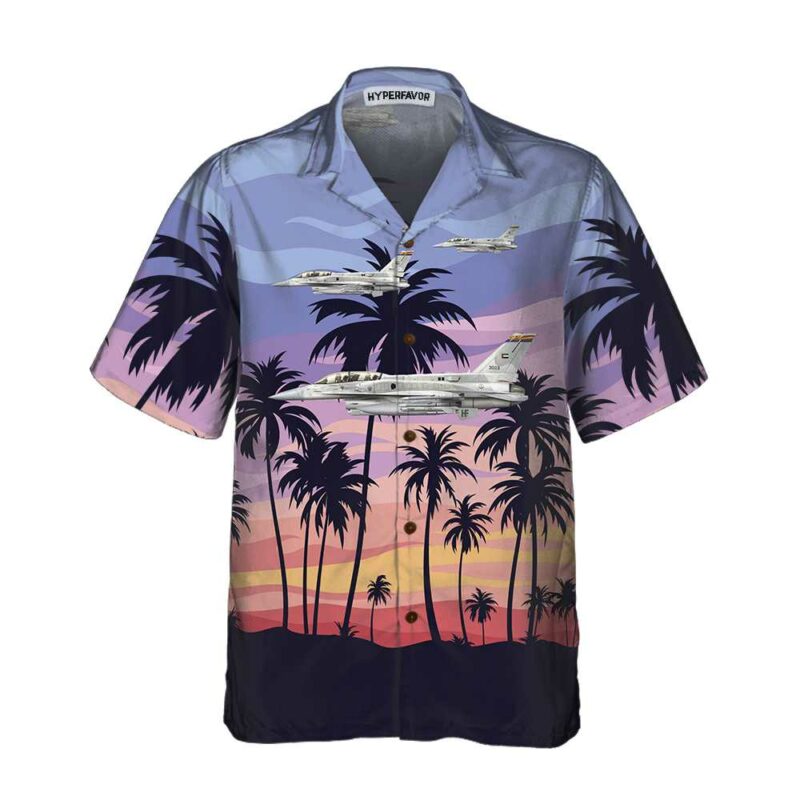 Orange prints front of Aircraft On Sunset Hawaiian Shirt, Aircraft Hawaiian Shirt For Men And Women, Tropical Aircraft Shirt