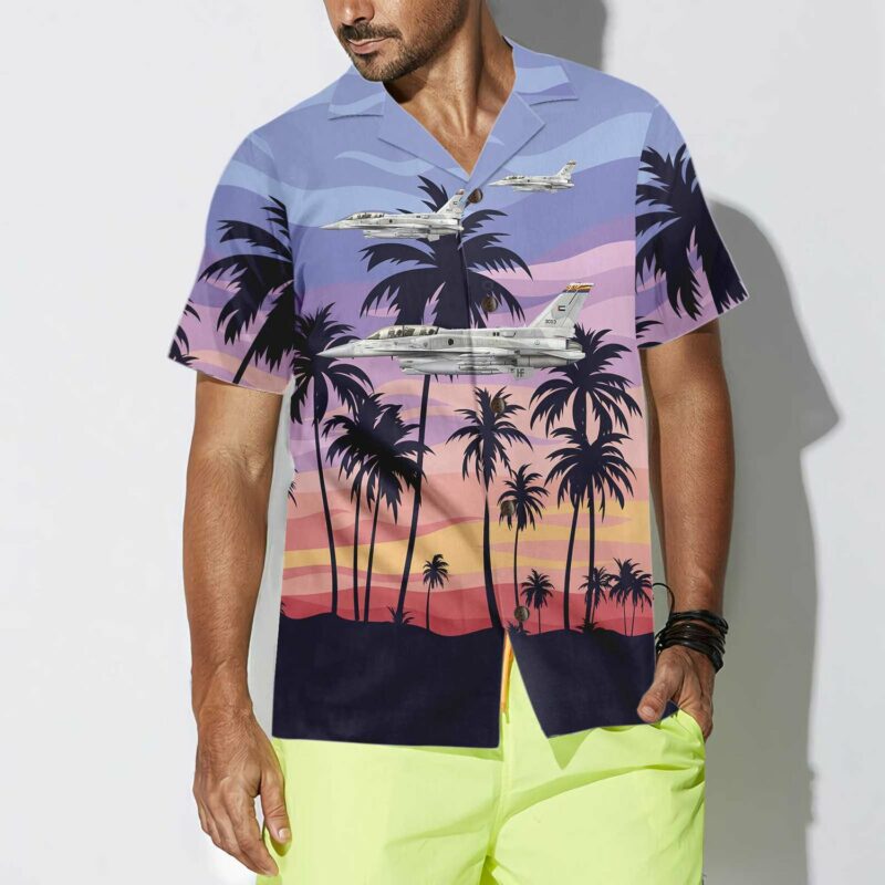 Orange prints model Aircraft On Sunset Hawaiian Shirt, Aircraft Hawaiian Shirt For Men And Women, Tropical Aircraft Shirt
