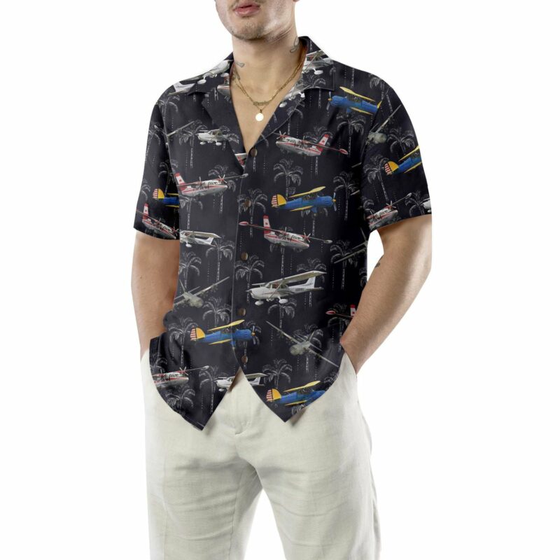 Orange prints model Aircraft On Coconut Forest Hawaiian Shirt, Tropical Aircraft Aviation Shirt For Men