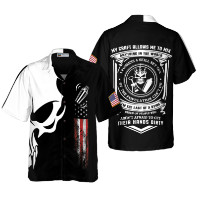 OrangePrints.com -Skull Bartender Black Shirt Hawaiian Shirt