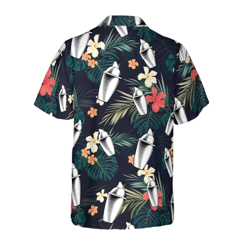 Orange prints back of Tropical Pattern Bartender Shirts For Men Hawaiian Shirt