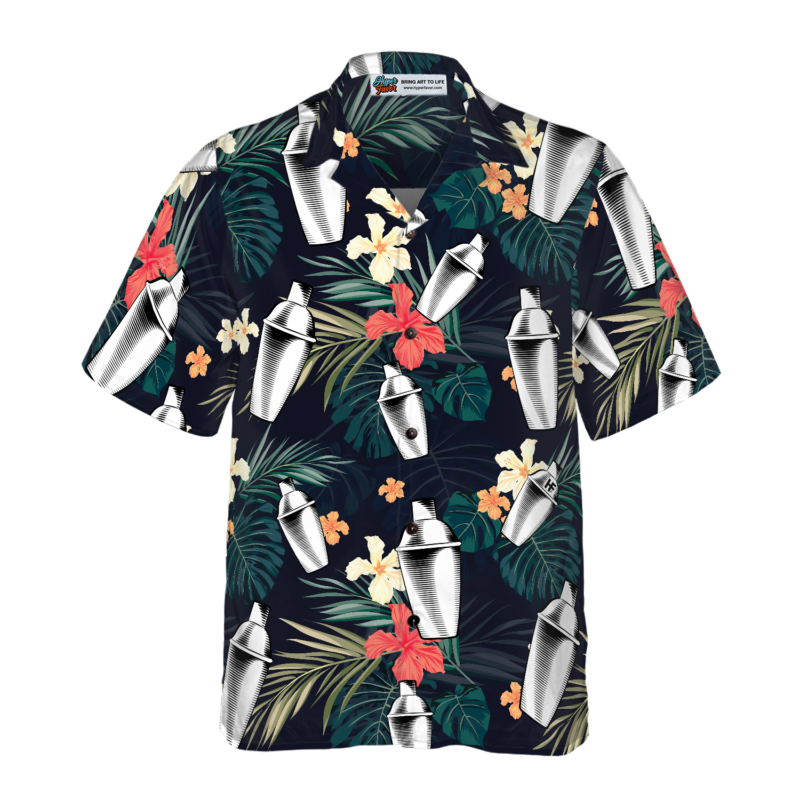 Orange prints front of Tropical Pattern Bartender Shirts For Men Hawaiian Shirt