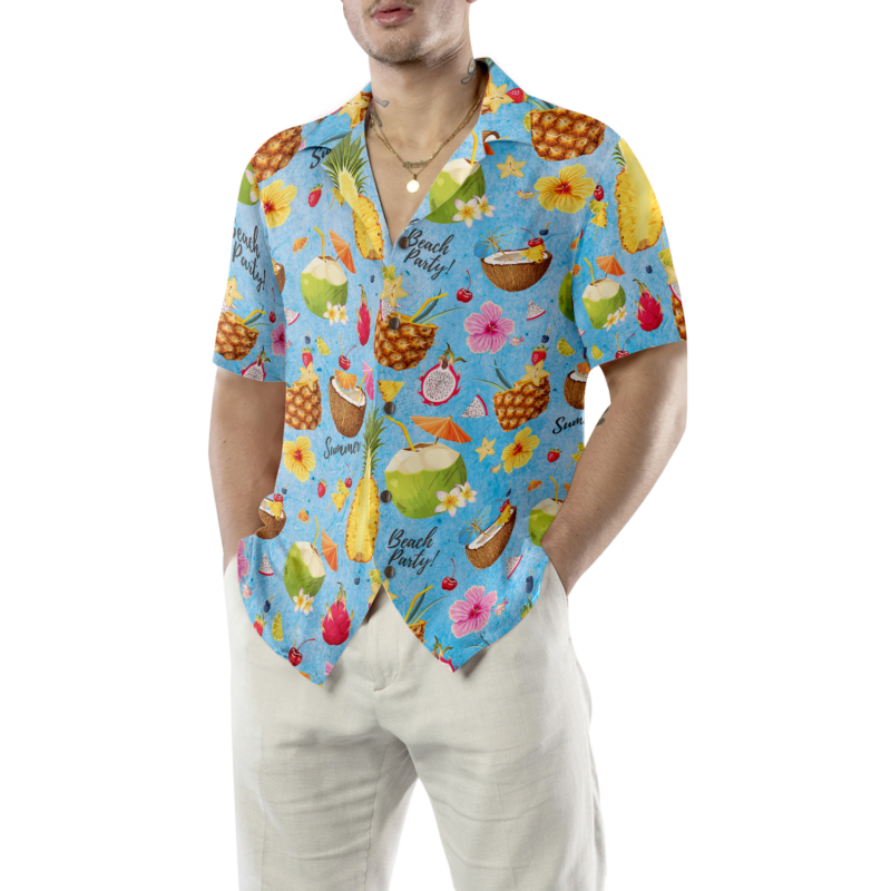 Orange prints model Tropical Drinks For Summer Bartender Hawaiian Shirt