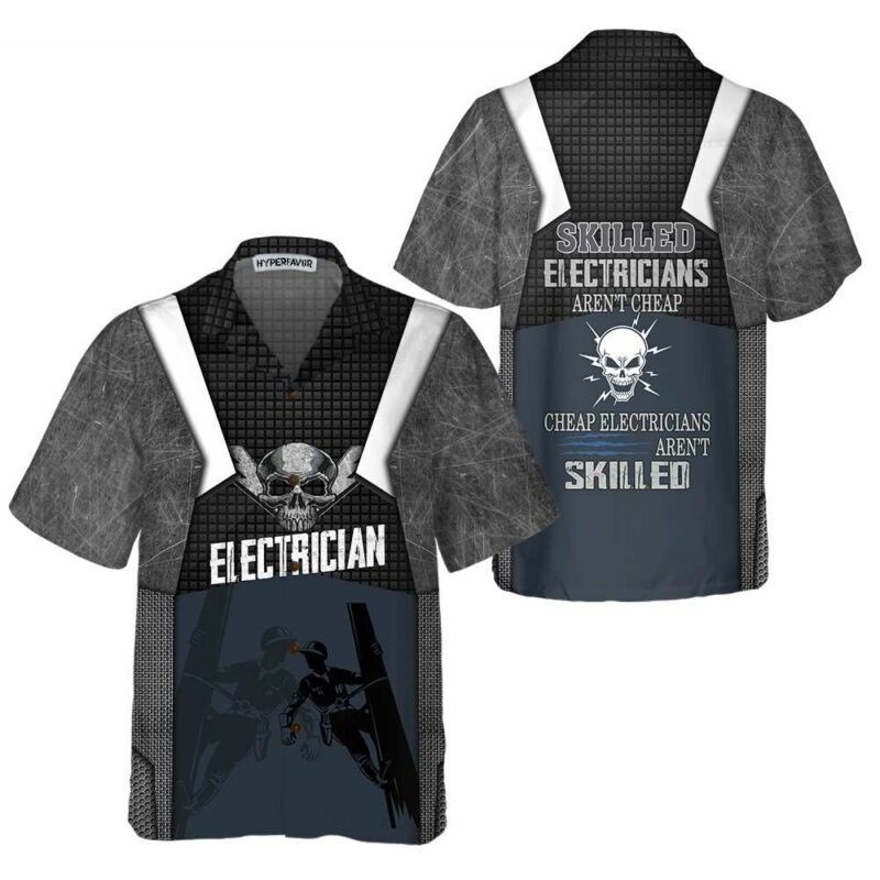 OrangePrints.com -Skilled Electricians Skull Black Electrician Hawaiian Shirt For Men
