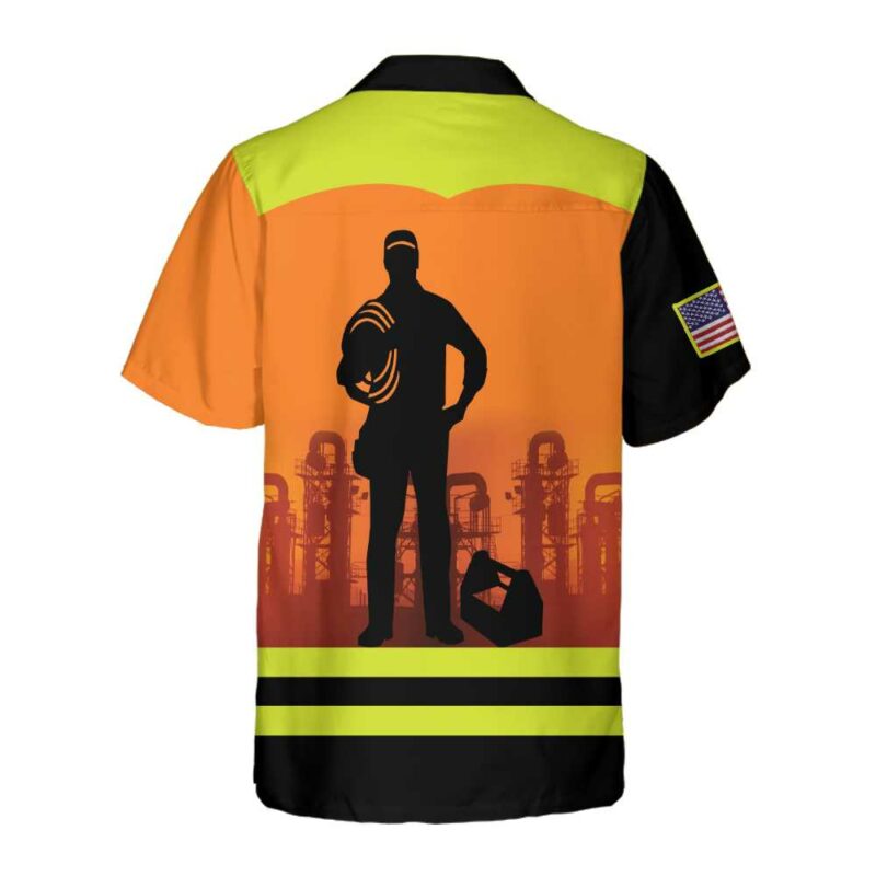 Orange prints back of Electrician Skull Hawaiian Shirt, Electrician Shirt For Men, Unique Electrician Shirt
