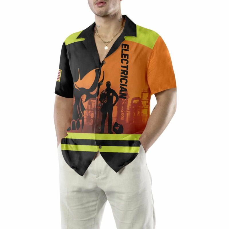 Orange prints model Electrician Skull Hawaiian Shirt, Electrician Shirt For Men, Unique Electrician Shirt