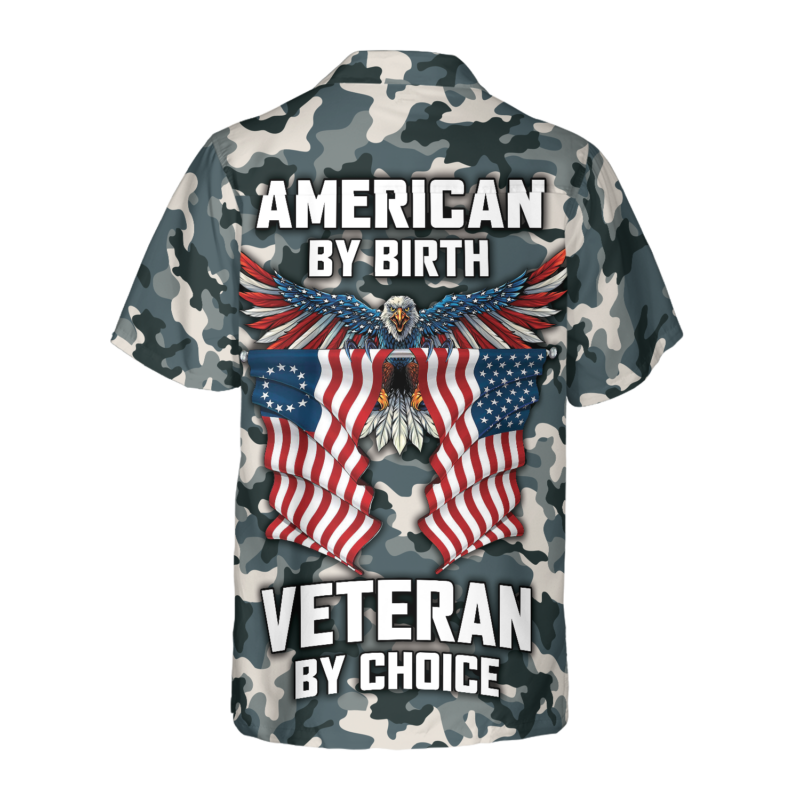 Orange prints back of Camo American by Birth Veteran by Choice Veterans Day, Best gift for Independence Day, Memorial day Hawaiian Shirt