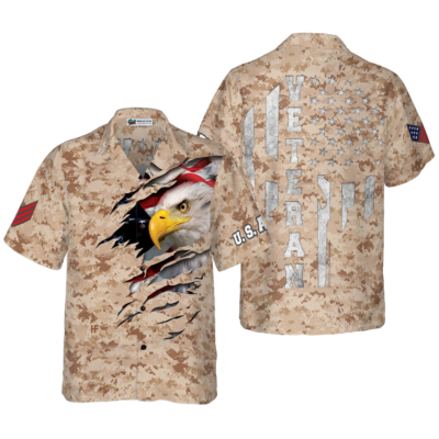 OrangePrints.com -Veteran Proud US Desert Marine Camouflage Hawaiian Shirt