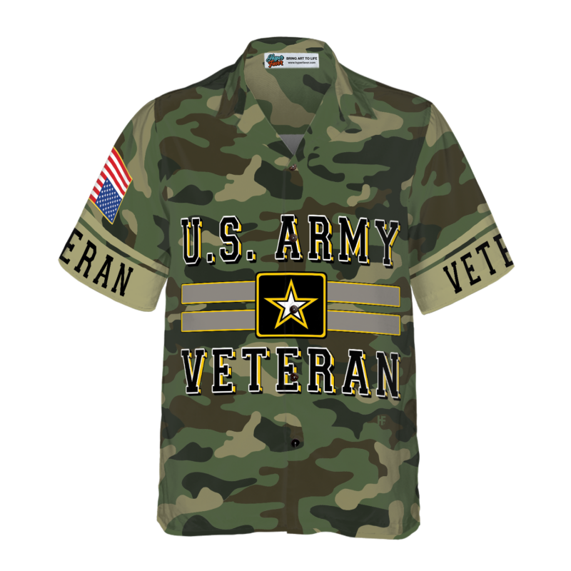 Orange prints front of The US Army Veteran Hawaiian Shirt