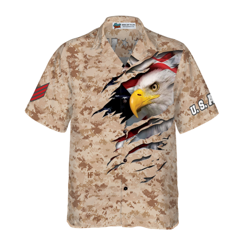 Orange prints model Veteran Proud US Desert Marine Camouflage Hawaiian Shirt