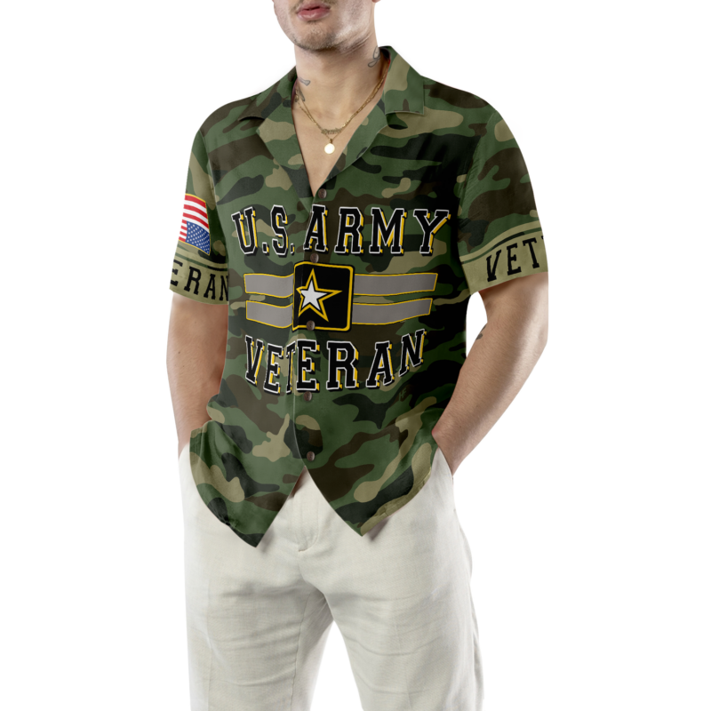 Orange prints model The US Army Veteran Hawaiian Shirt