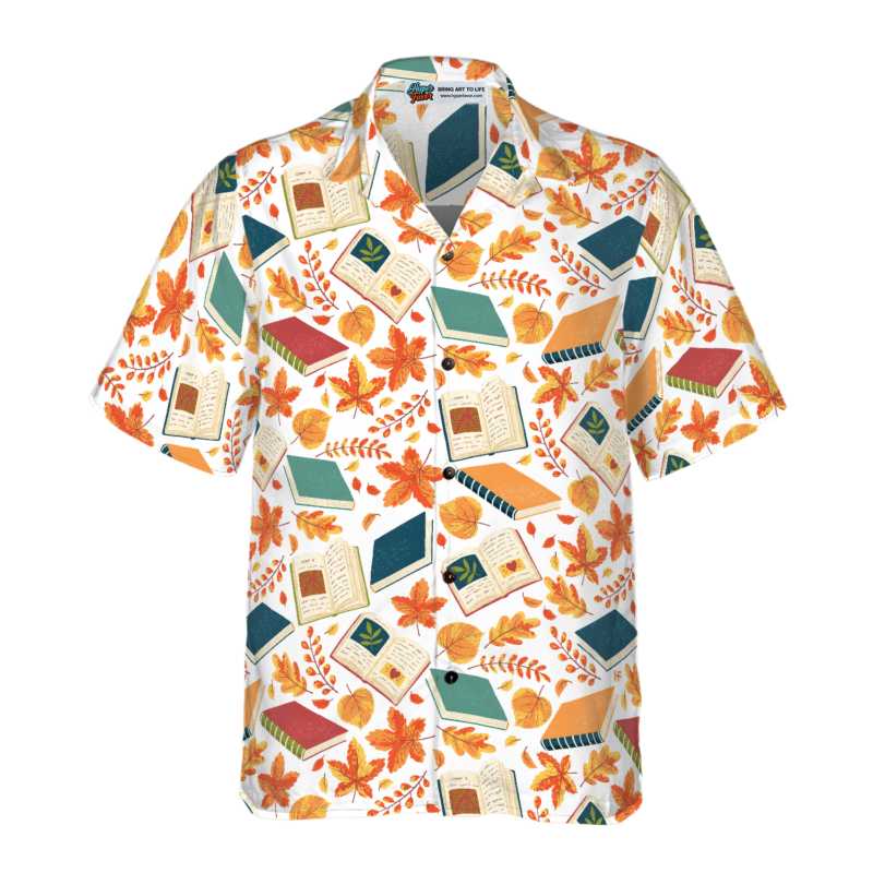 Orange prints front of Autumn Is Time To Back To School Teacher Hawaiian Shirt, Teacher Shirt for Men And Women, Best Gift For Teachers