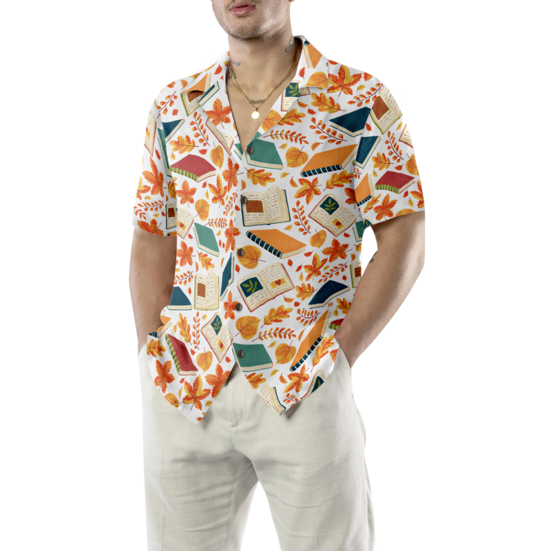 Orange prints model Autumn Is Time To Back To School Teacher Hawaiian Shirt, Teacher Shirt for Men And Women, Best Gift For Teachers