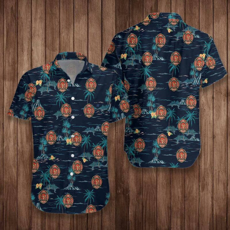 OrangePrints.com -All Gave Some Some Gave All Firefighter Hawaiian Shirt, Tropical Navy Firefighter Shirt For Men