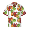 Orange prints model Pineapple Seamless Pattern Firefighter Hawaiian Shirt, Cross Axes Tropical Firefighter Shirt For Men