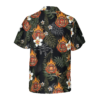 Orange prints back of Firefighter Logo On Flame And Black Tropical Seamless Firefighter Hawaiian Shirt, Floral Firefighter Shirt For Men