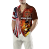 Orange prints model Never Forget Retired Firefighter American Flag Hawaiian Shirt, Red Axe And Logo Proud Firefighter Shirt For Men