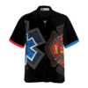 Orange prints front of Firefighter And Paramedic Yin And Yang Firefighter Hawaiian Shirt, Red Fire Dept Logo And Blue Star Of Life Firefighter Shirt For Men