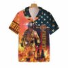 Orange prints front of Firefighter With American Flag Hawaiian Shirt, Fire Rescue Firefighter On Duty Hawaiian Shirt For Men