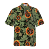 Orange prints front of Fire Rescue Proud Firefighter Hawaiian Shirt, Floral And Leaves Fire Dept Logo Firefighter Shirt For Men