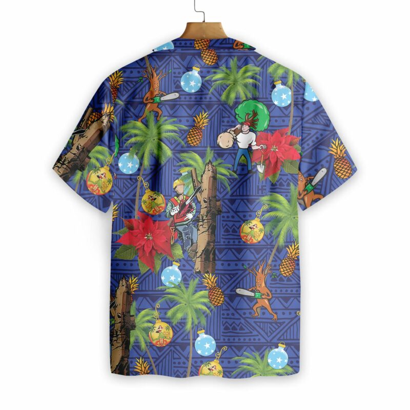 Orange prints back of Arborist Proud Hawaiian Shirt