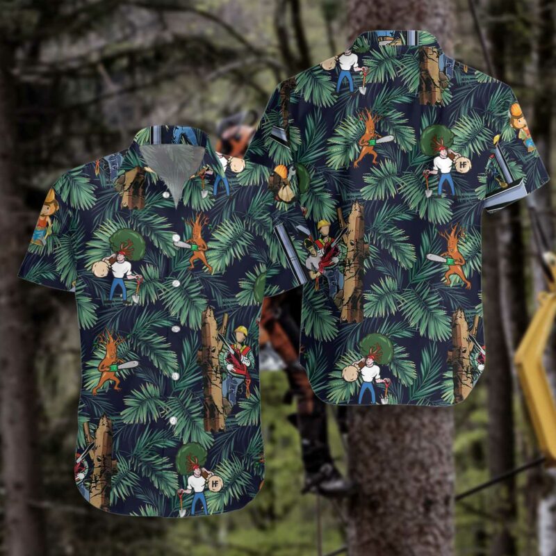 Orange prints model Arborist Proud 5 Hawaiian Shirt