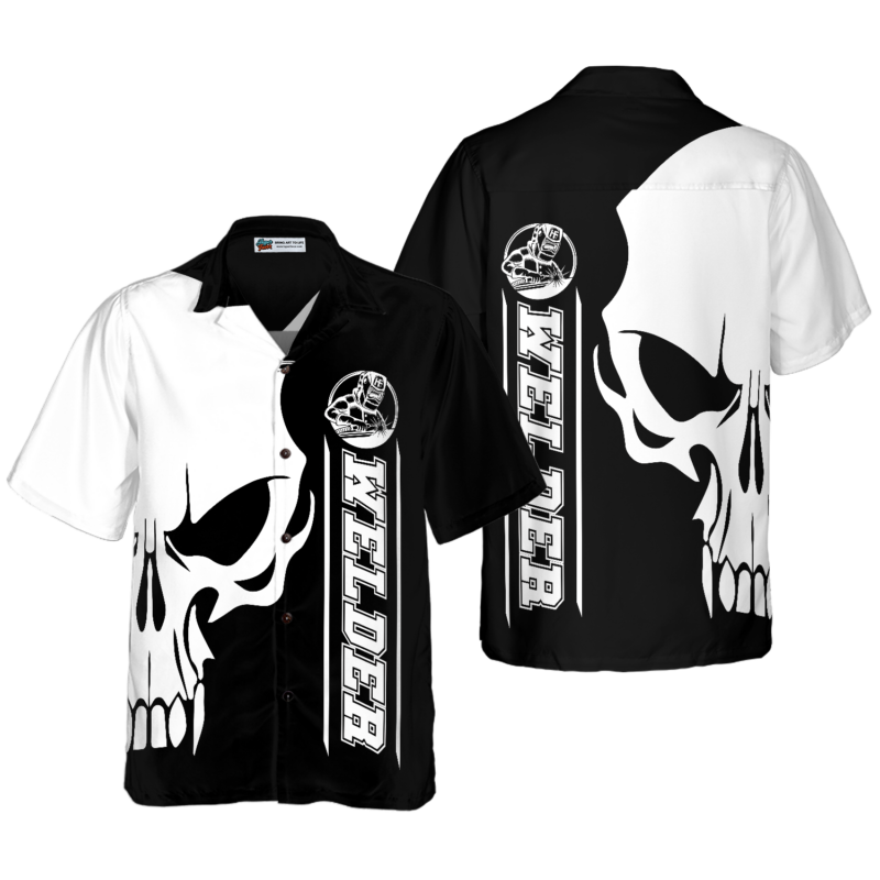 OrangePrints.com -The Welder Skull Black White Hawaiian Shirt