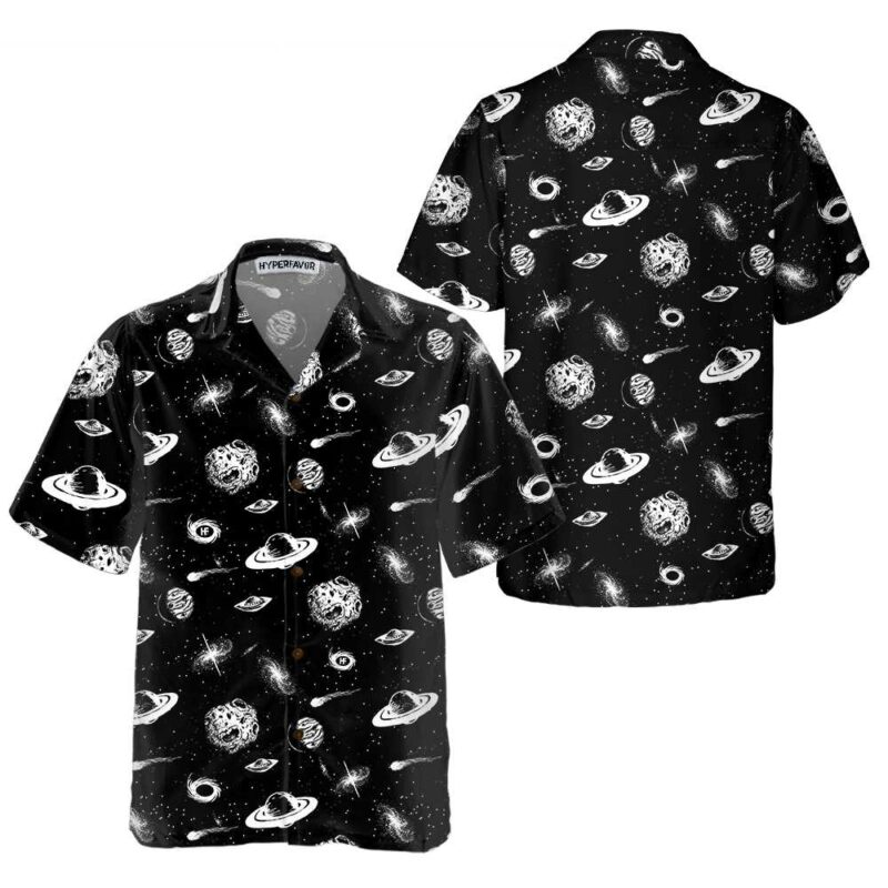 OrangePrints.com -Universe Seamless Pattern Hawaiian Shirt, Space Themed Shirt, Planet Button Up Shirt For Adults