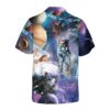 Orange prints back of Outer Space Hawaiian Shirt, Space Themed Shirt, Planet Button Up Shirt For Adults