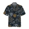 Orange prints front of Moon And Sun Hawaiian Shirt, Space Themed Shirt, Planet Button Up Shirt For Adults