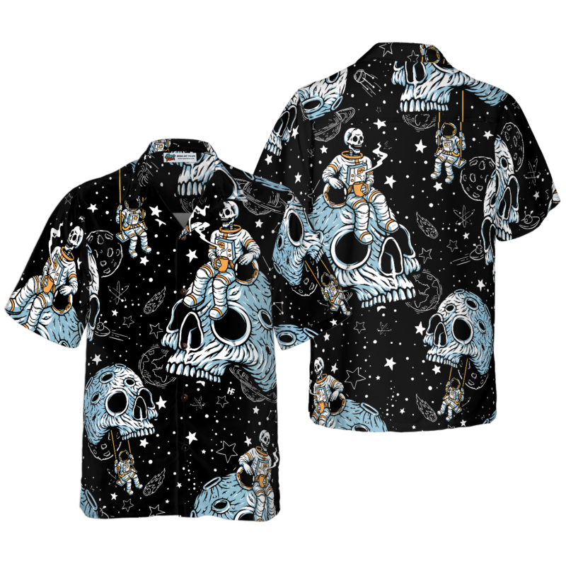 Orange prints front of Lonely Skull Planet Outta Space Hawaiian Shirt