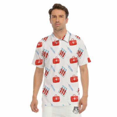 OrangePrints.com -Nurse White And Red Print Pattern Men's Golf Shirts