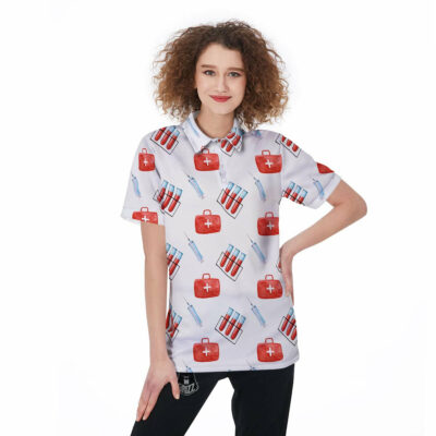 OrangePrints.com -Nurse White And Red Print Pattern Women's Golf Shirts