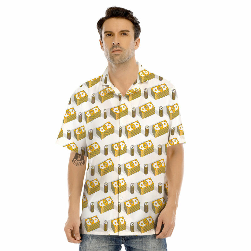 Orange prints Money Cash Print Pattern Men's Hawaiian Shirt