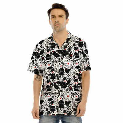OrangePrints.com -Cartoon Plague Doctors And Crows Red Eyes Print Pattern Men's Hawaiian Shirt