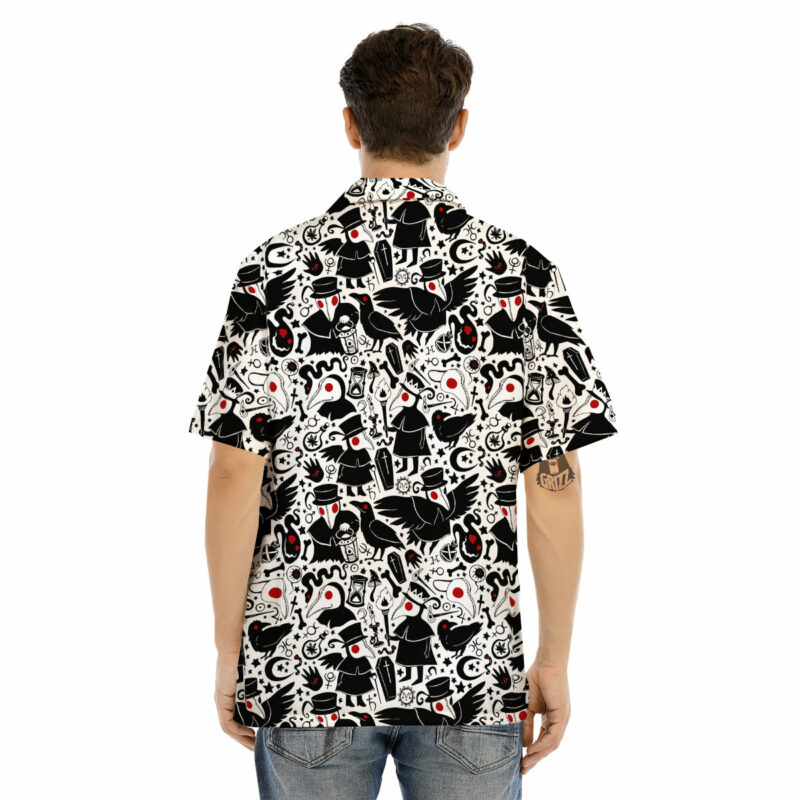 Orange prints Cartoon Plague Doctors And Crows Red Eyes Print Pattern Men's Hawaiian Shirt