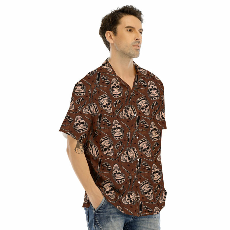 Orange prints Welder Skull Print Pattern Men's Hawaiian Shirt