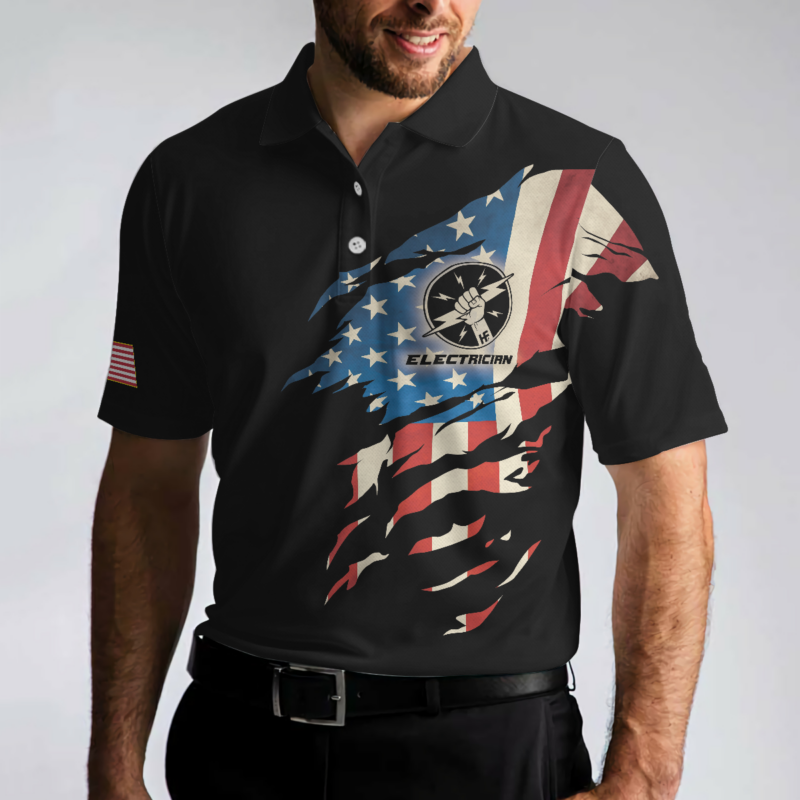 Orange prints model Electrician My Craft Allows Me To Fix Anything Polo Shirt, Skull American Flag Electrician Shirt For Men