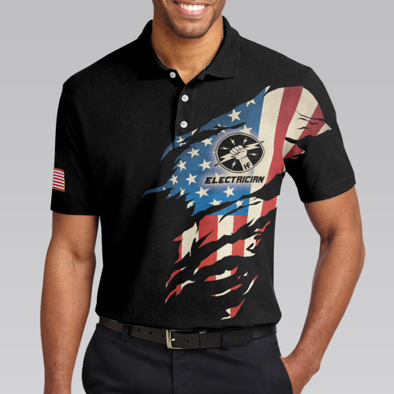 Orange prints model Electrician My Craft Allows Me To Fix Anything Polo Shirt, Skull American Flag Electrician Shirt For Men